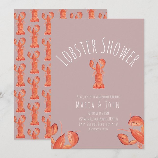 Watercolor Lobster Party  Baby Shower Crab Blush Invitation (Front/Back)