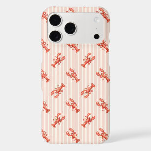 Watercolor Lobster Pattern on Soft Pink Stripes