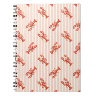 Watercolor Lobster Pattern on Soft Pink Stripes Notebook