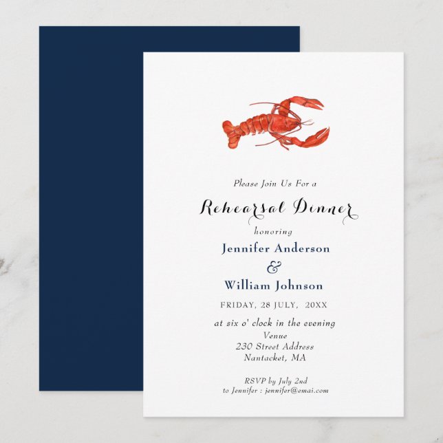 Watercolor Lobster  Rehearsal Dinner Invitation (Front/Back)