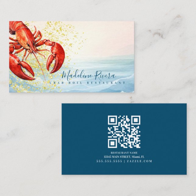 Watercolor Lobster Restaurant Crawfish  Business Card (Front/Back)