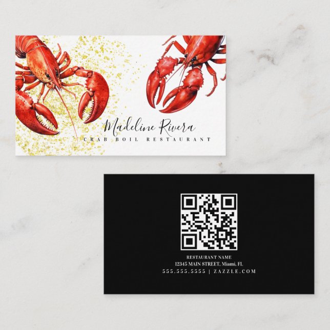 Watercolor Lobster Restaurant Food Truck Business Card (Front/Back)
