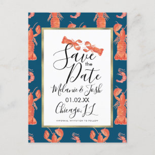 Watercolor Lobster Shrimp Crawfish Save the Date Postcard