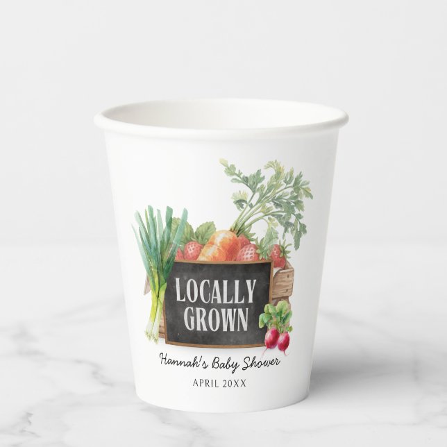 Watercolor Locally Grown Baby Shower Paper Cups (Front)