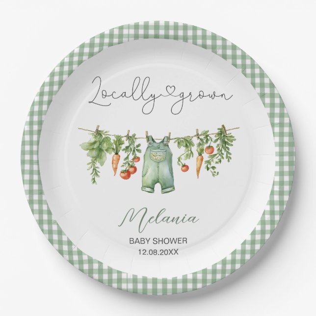     Watercolor Locally grown  baby shower Paper Pl Paper Plate (Front)