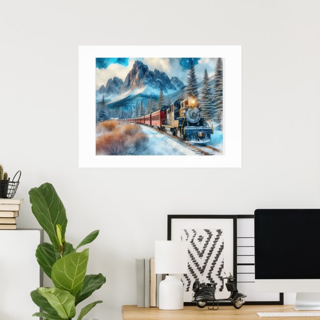 Watercolor Locomotive Train AI Art Poster (Home Office)
