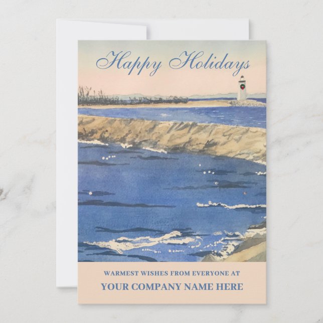 WATERCOLOR LOGO NAUTICAL LIGHT HOUSE  HOLIDAY CARD (Front)