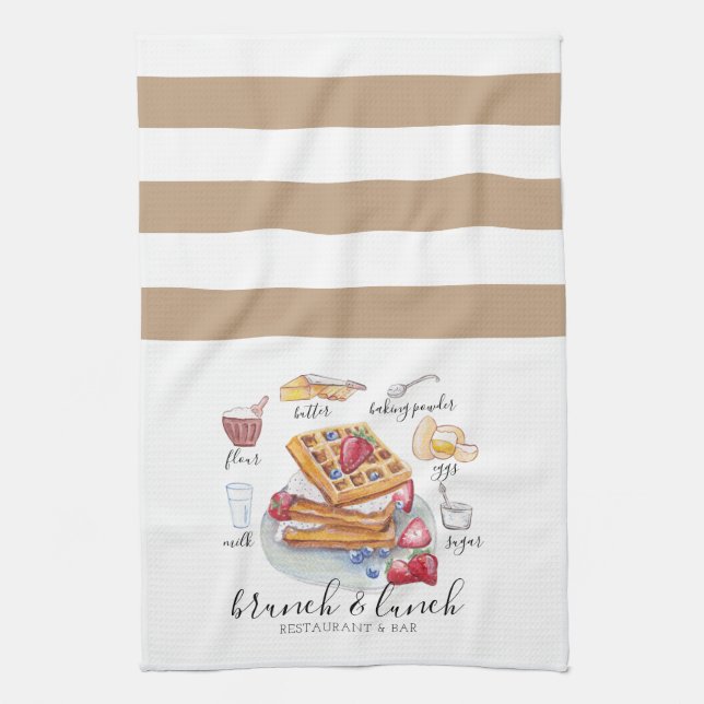 Watercolor logo Waffle restaurant Business Tea Towel (Vertical)