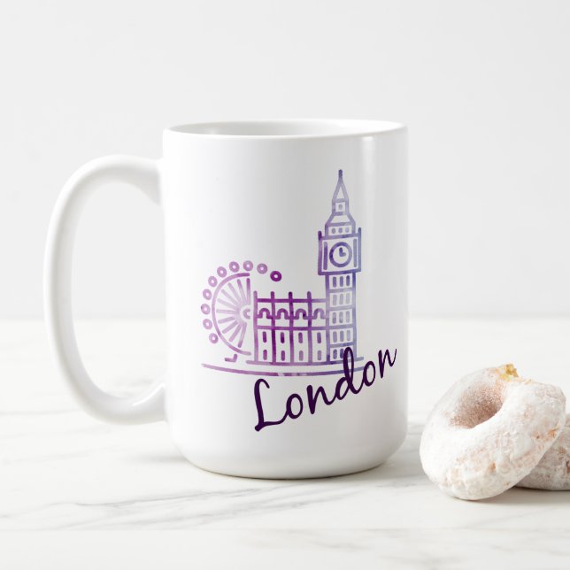Watercolor London Big Ben Coffee Mug – British Art (With Donut)