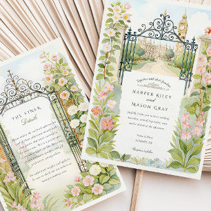 Watercolor London Garden Gates Wedding Invitation
