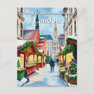 Watercolor London UK Christmas Market Vintage Postcard