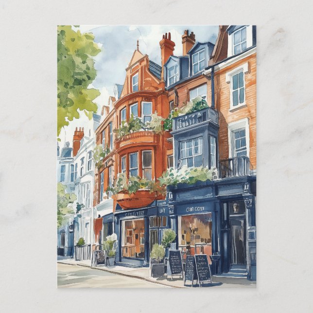 Watercolor London: Victorian Townhouses Postcard (Front)