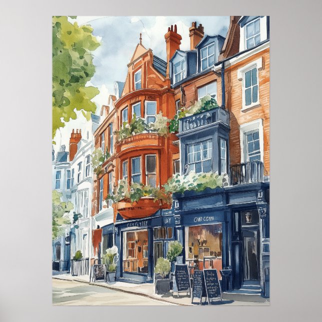 Watercolor London: Victorian Townhouses Poster (Front)