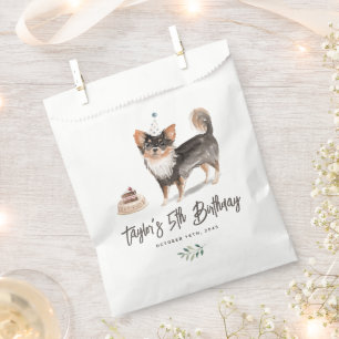Watercolor Long Haired Chihuahua Dog Birthday Favour Bags