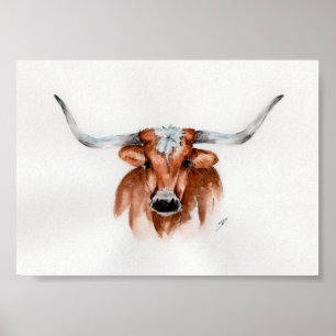 Watercolor Longhorn Poster