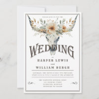 Watercolor longhorn skull wedding