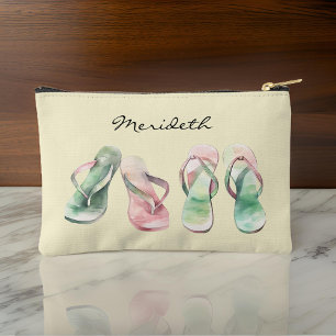 Watercolor Look Pink and Green Summer Flip Flops  Accessory Pouch
