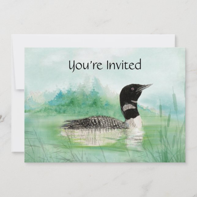 Watercolor Loon Custom Birthday Party Invite (Front)