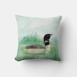 Watercolor Loon Wilderness Lake Bird Nature Art Cushion