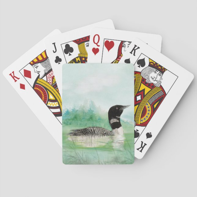 Watercolor Loon Wilderness Lake Bird Nature Art Playing Cards (Back)