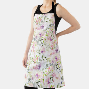 Watercolor loose expressive spring floral apron