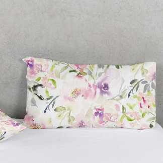 Watercolor loose expressive spring floral  pillowcase