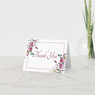 Watercolor loose pink floral thank you card