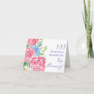 Watercolor Loose Roses  & Hydrangea 100th Birthday Card