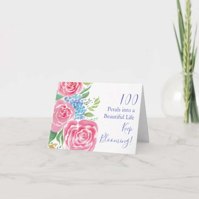 Watercolor Loose Roses  & Hydrangea 100th Birthday Card (Front)