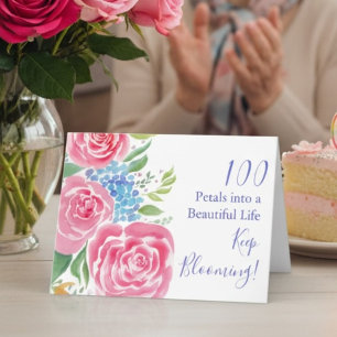 Watercolor Loose Roses  & Hydrangea 100th Birthday Card