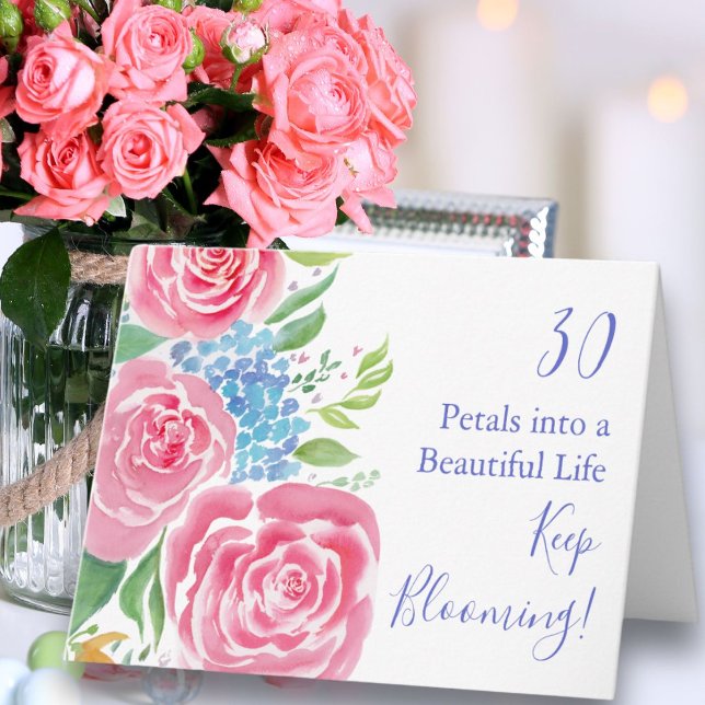 Watercolor Loose Roses  & Hydrangea 30th Birthday Card (Creator Uploaded)