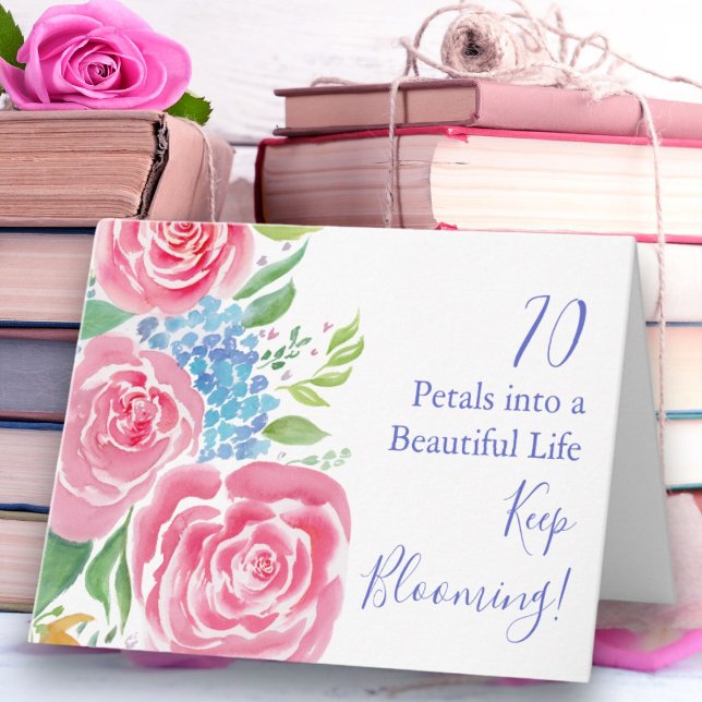 Watercolor Loose Roses  & Hydrangea 70th Birthday Card (Creator Uploaded)