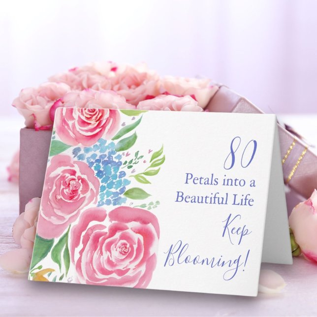 Watercolor Loose Roses  & Hydrangea 80th Birthday Card (Creator Uploaded)