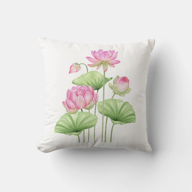  Watercolor Lotus Aesthetic Throw Pillow Covers  (Front)
