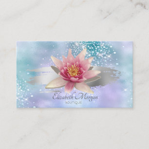Watercolor Lotus Brush Stroke Diamonds Holographic Business Card
