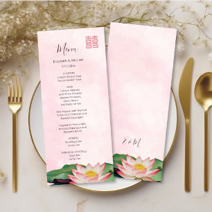 Watercolor Lotus Chinese Wedding Menu Card