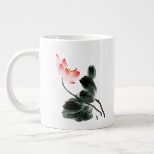 Watercolor Lotus Floral Chinoiserie Ink Wash Art  Large Coffee Mug