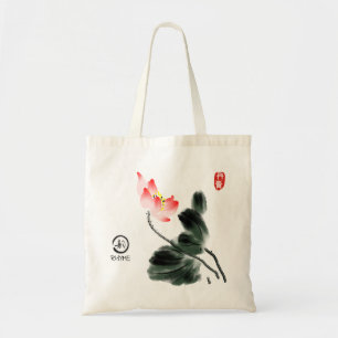 Watercolor Lotus Floral Freehand Drawing Tote Bag