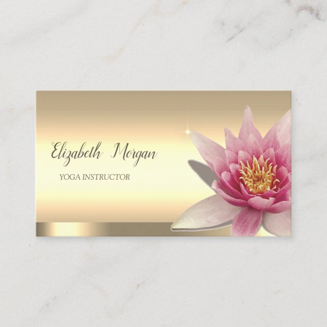 Watercolor Lotus Flower Gold Yoga Instructor Business Card (Front)