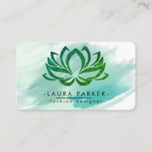 Watercolor Lotus Flower Green Teal Splatter Yoga Business Card
