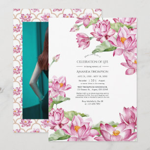 Watercolor Lotus Flower Indian Celebration of Life Invitation