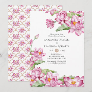 Watercolor Lotus Flower Indian Couples Shower Invitation