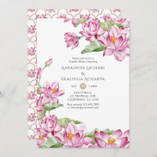 Watercolor Lotus Flower Indian Couples Shower Invitation