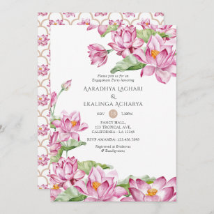 Watercolor Lotus Flower Indian Engagement Party Invitation