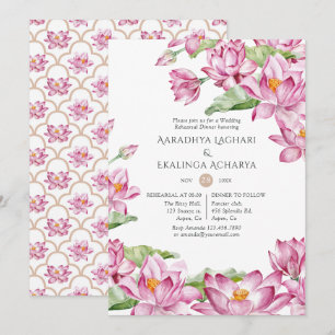 Watercolor Lotus Flower Indian Rehearsal Dinner Invitation