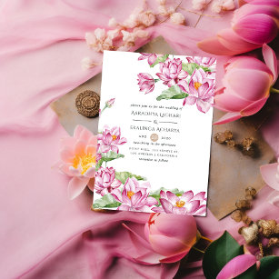 Watercolor Lotus Flower Indian Wedding Invitation