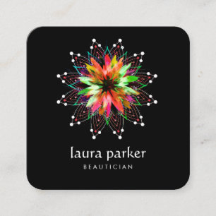 Watercolor Lotus Flower Logo Healing Massage Yoga  Square Business Card