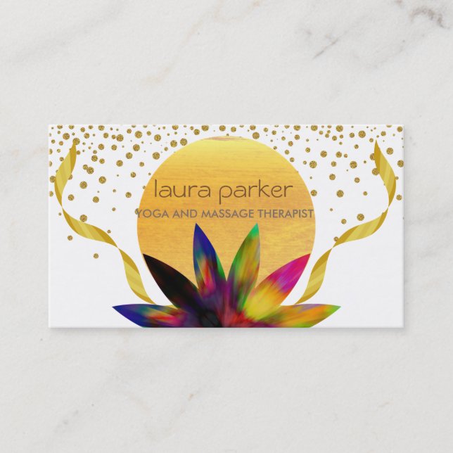 Watercolor Lotus Flower Logo Yoga Healing Health Business Card (Front)