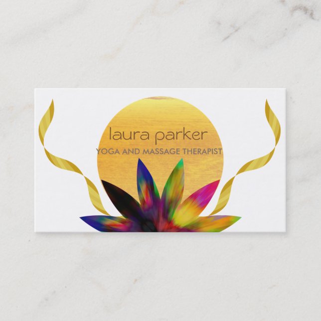 Watercolor Lotus Flower Logo Yoga Healing Health Business Card (Front)