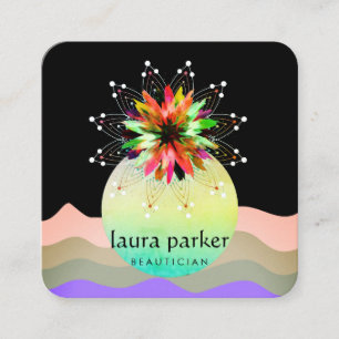 Watercolor Lotus Flower Massage Yoga Teacher Square Business Card